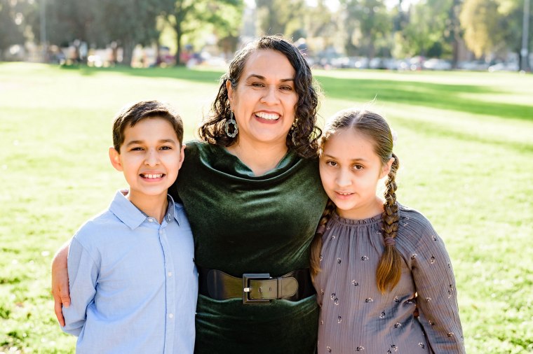 María Brenes with her children, Emiliano, 12, and Alegría, 10.