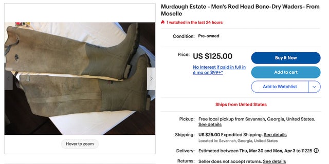 A pair of wading boots picked up at the Murdaugh estate auction in Georgia last week is on offer on eBay. 