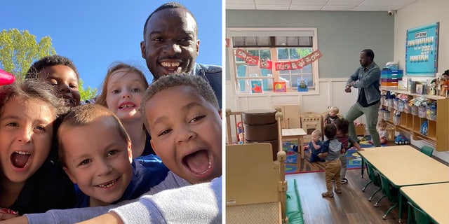 Mr. Brian Macon combines learning with fun as he teaches a group of toddler students the ABCs during a song-and-dance session at Kids ‘R’ Kids in Mableton, Georgia.