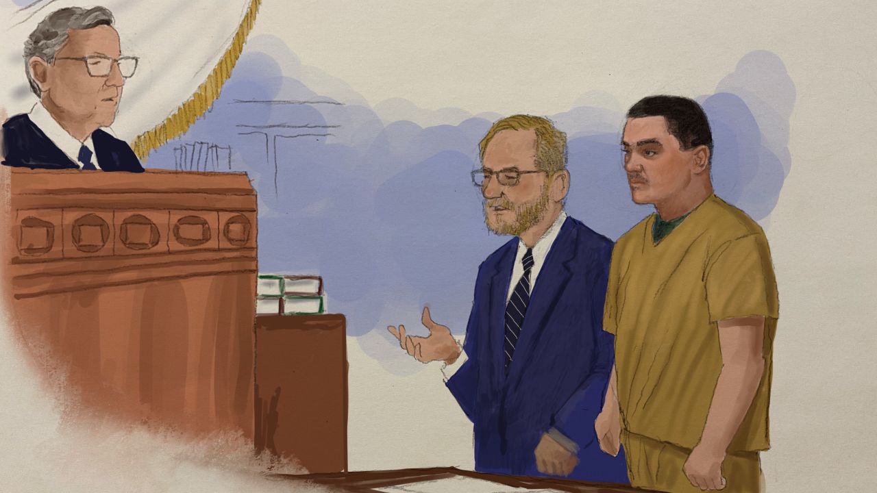 This courtroom sketch shows Jack Teixeira during his arraignment in Boston on Friday, April 14.