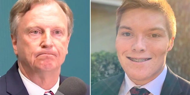 Glynn County District Attorney Keith Higgins, left, speaking at a press conference Monday, announcing the arrest of five people in connection to the Trent Lehrkamp bullying investigation.