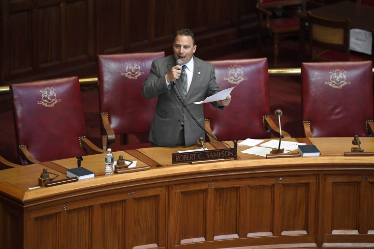 State Sen. Rob Sampson, R-Wolcott speaks during special session at the State Capitol, Tuesday, July 28, 2020, in Hartford, Conn.