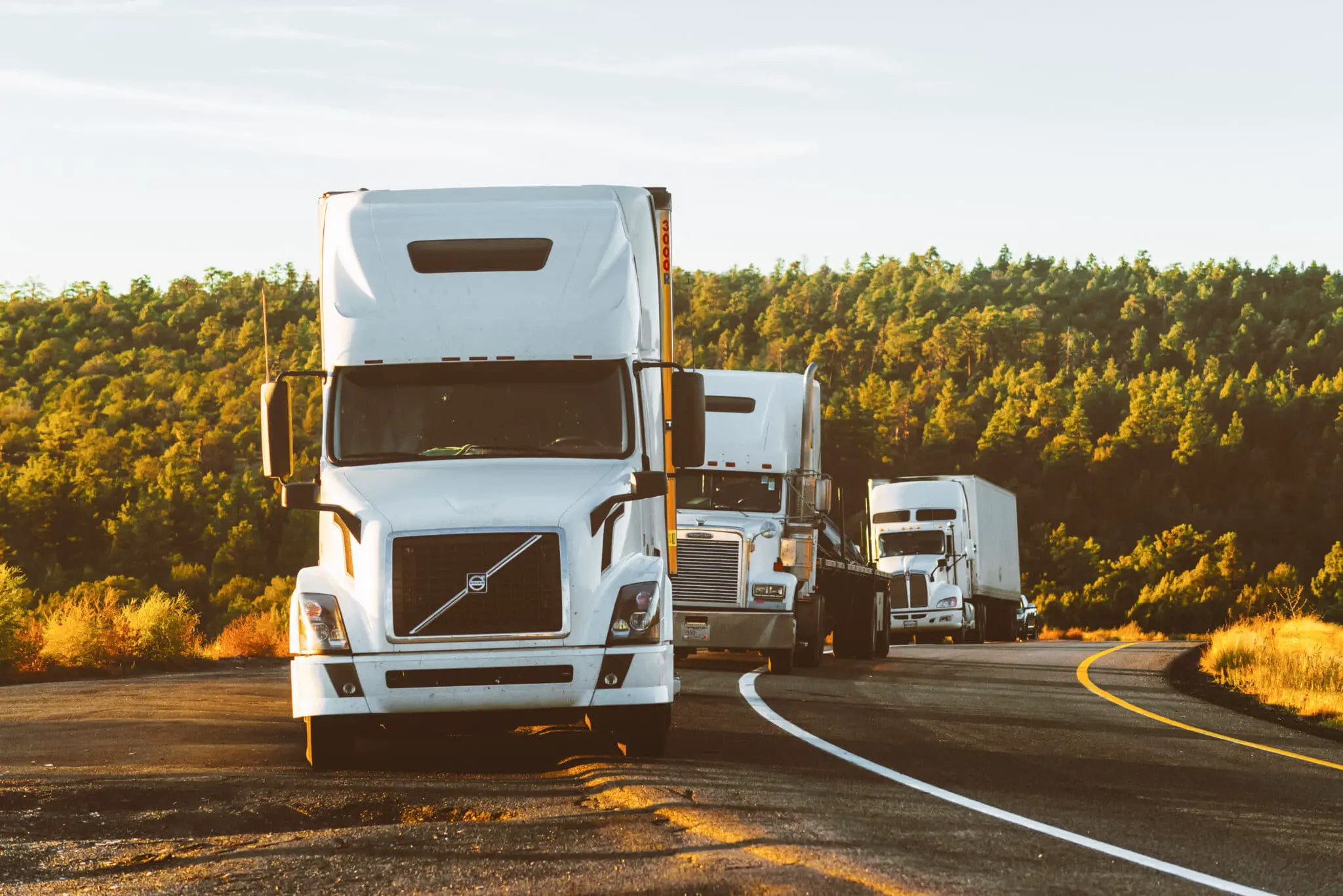 White volvo semi truck on side of road