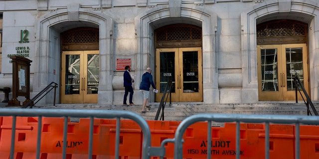 Gates setup outside Georgia courthouse